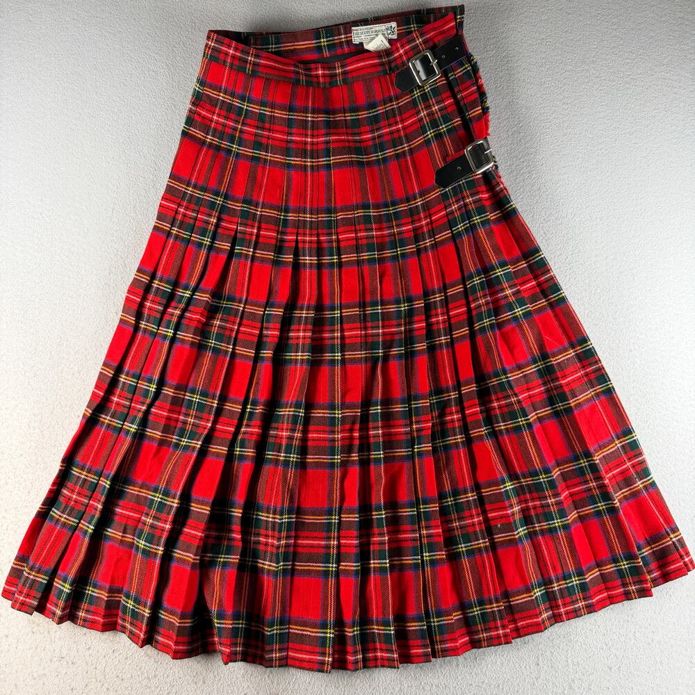 Vintage The Scotch House Red Tartan 100% Wool Kilt Skirt Scotland Size 8